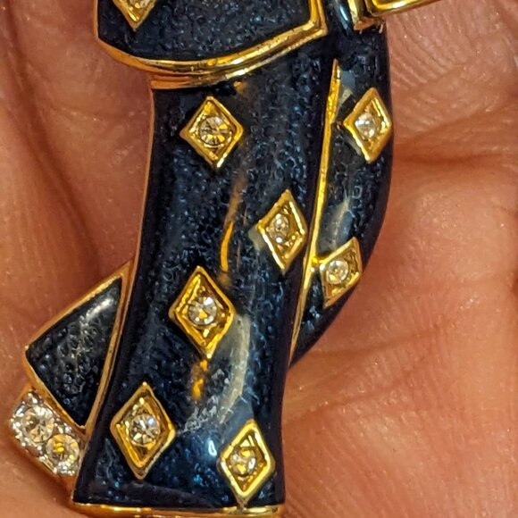 RARE Vintage Carucci Pierrot Harlequin Clown Brooch – Enamel & Rhinestones, 2.5” - Picture 10 of 11